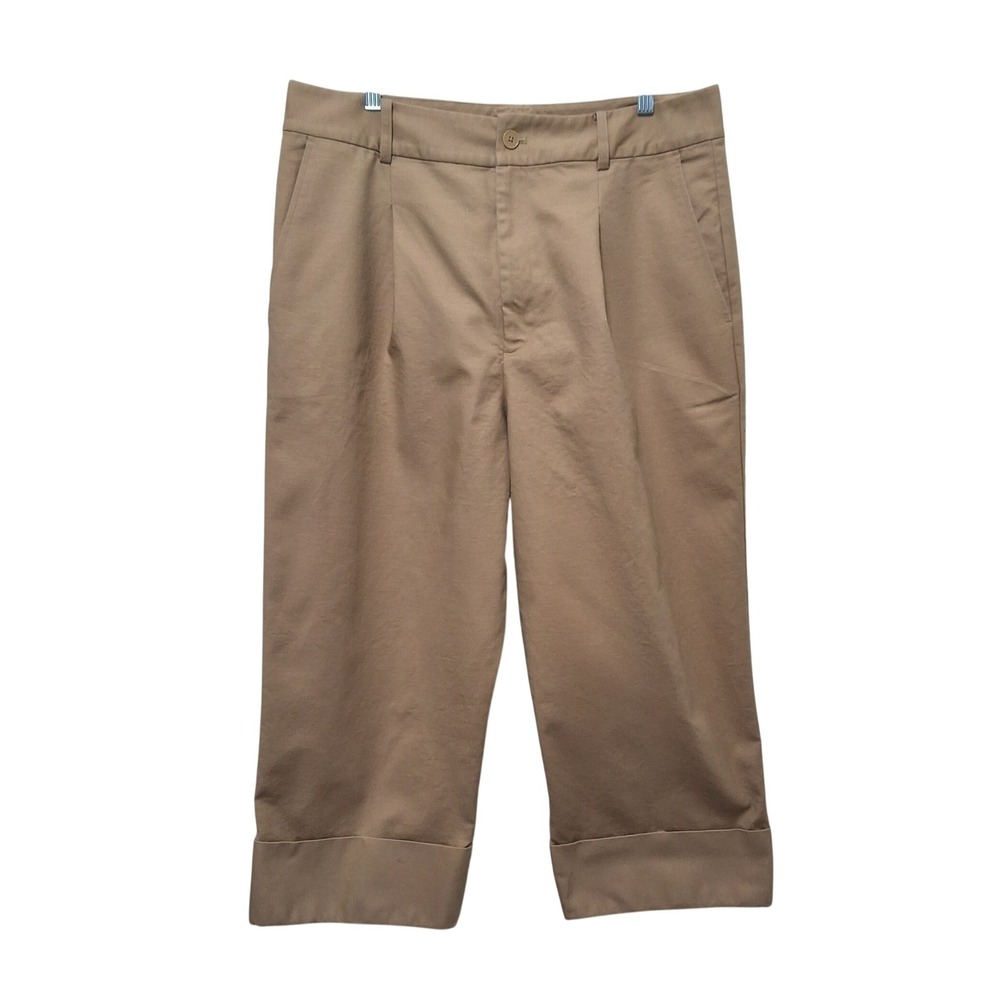 Lauren Ralph Lauren Khaki Pleated Wide Leg Cuffed Trousers Pants Tan Womens 16 - Picture 2 of 13